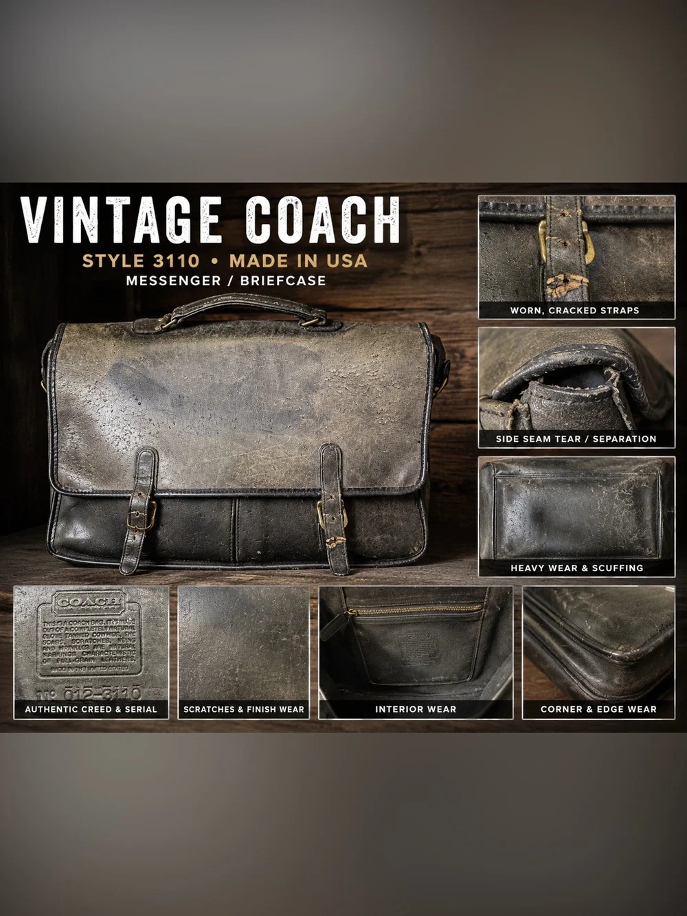 Vintage Coach Leather Messenger Briefcase Bag USA Made Style 3110